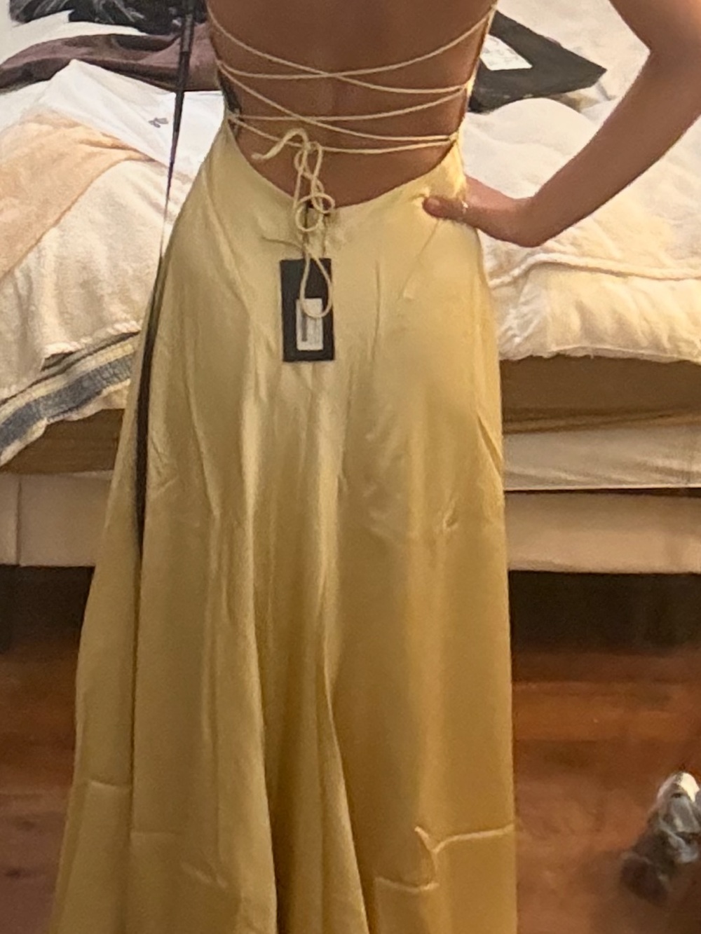 Satin Cowl Neck Maxi Dress in Pale Yellow - Picture 2 of 3